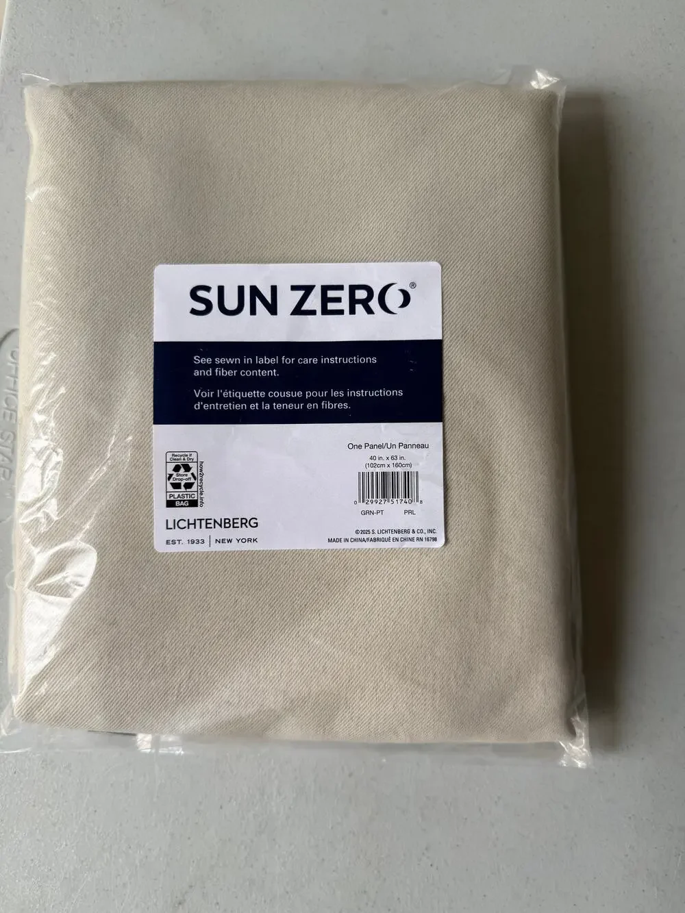 Sun Zero Blackout Curtain Panel 40x63 Pearl Rod Pocket –